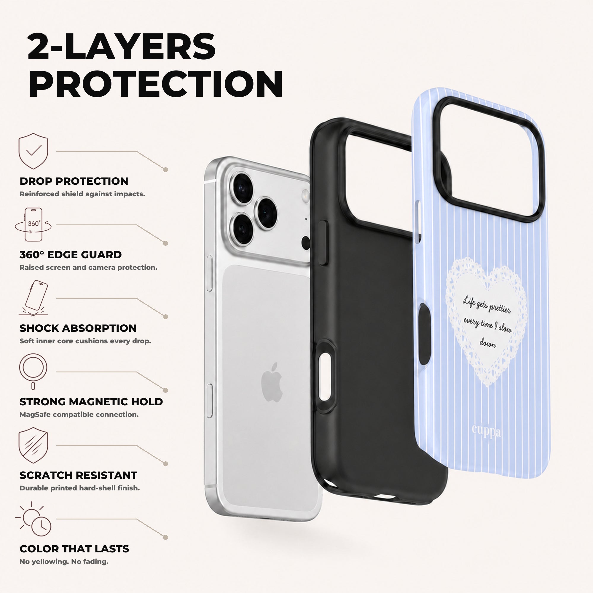 Cuppa Slow Down phone case - Blue Stripe Heart colorway swatch