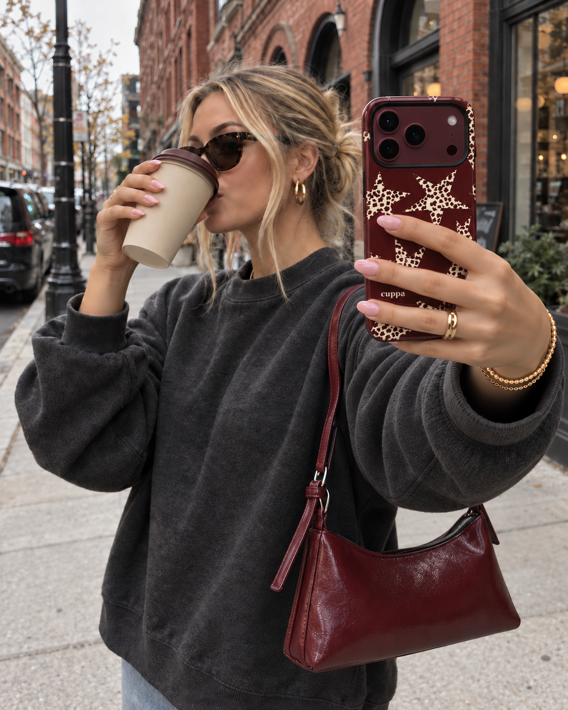 Cuppa Leopard Star Burgundy phone case detail photo